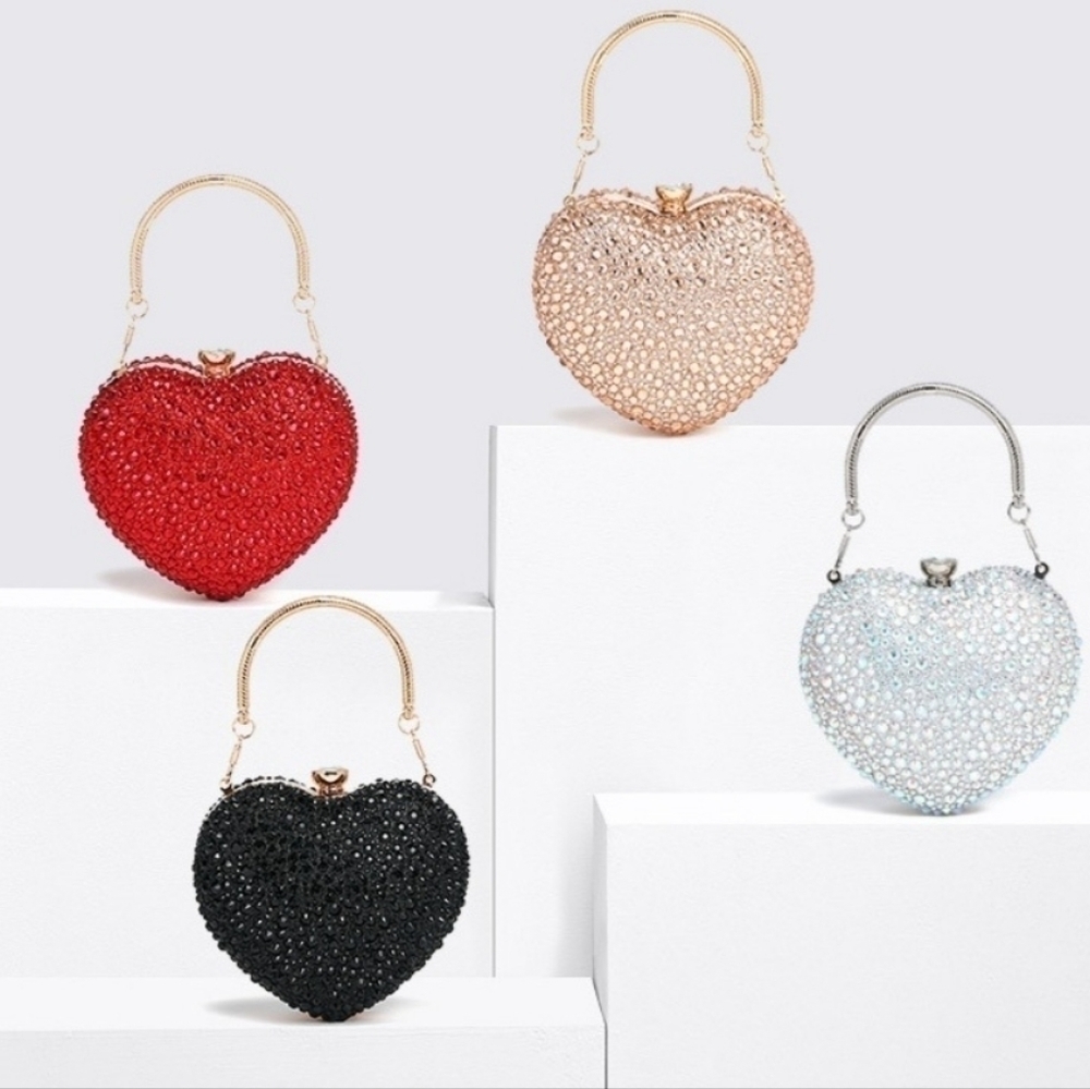 NWT Ramla Official Crystal Heart Bag-Rose Gold Champagne